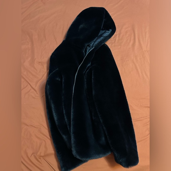 ASOS Design Hooded Faux Fur Jacket in Black - Picture 5 of 13